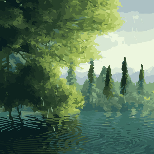 Exempelbild för SVG med grönt landskap, sjö och regn