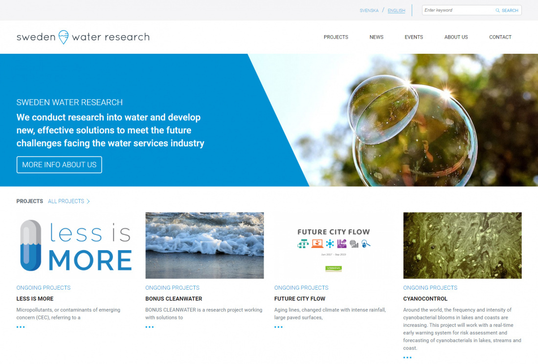Webbsajt för Sweden Water Research av 040