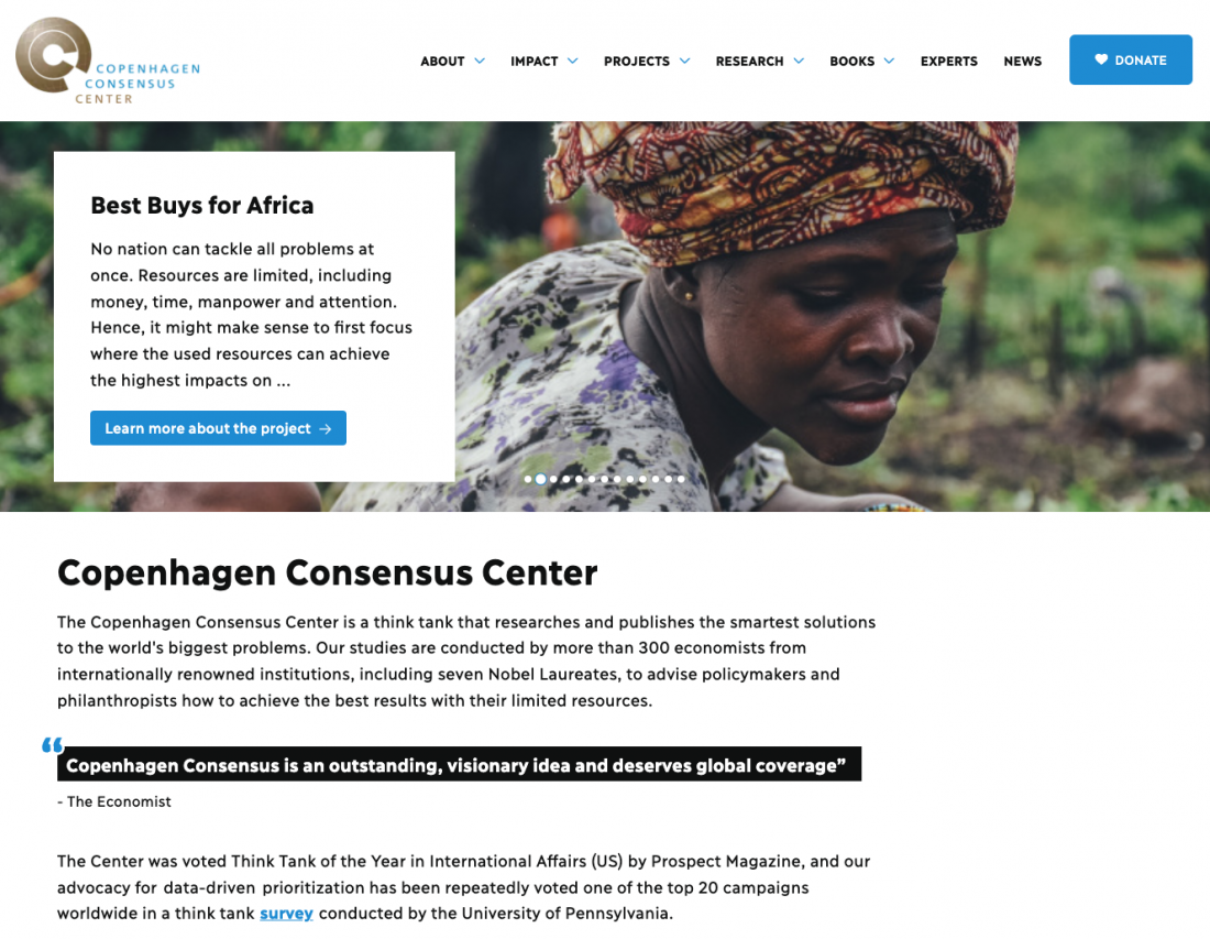 Copenhagen Consensus startsida på webben