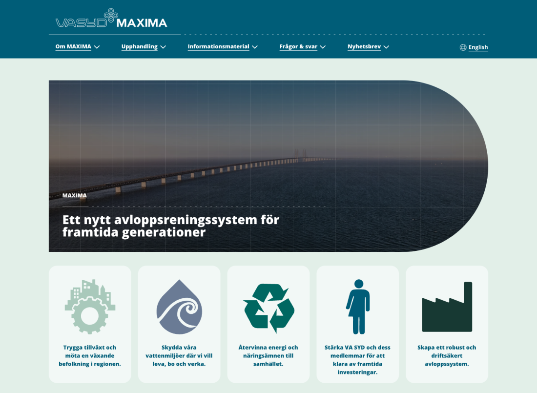 Skärmdump från MAXIMAS startsida på webben
