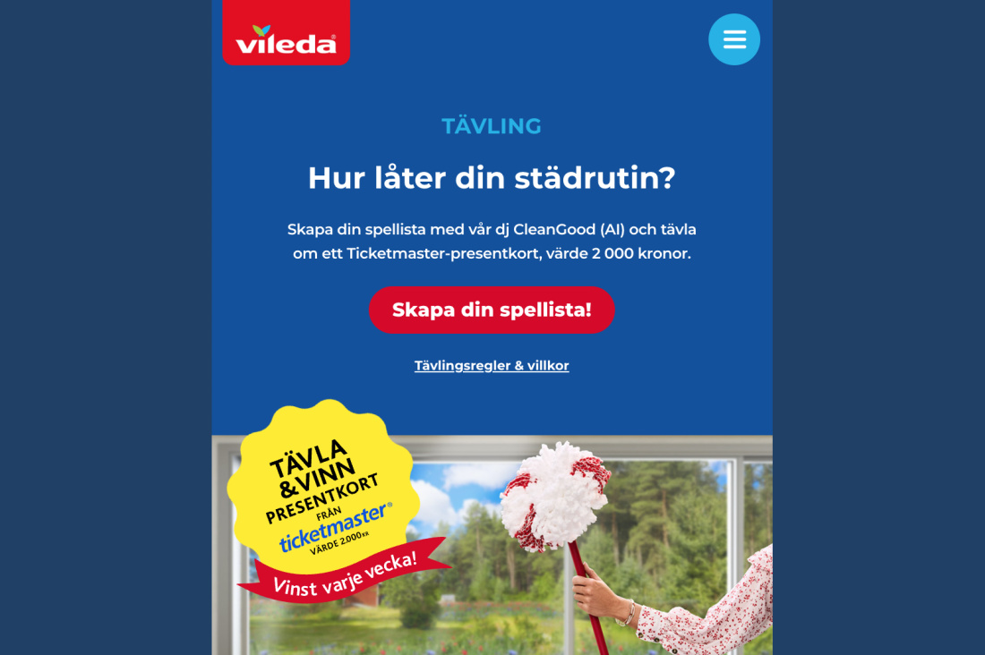 skärmdump från vileda kampanjsajt